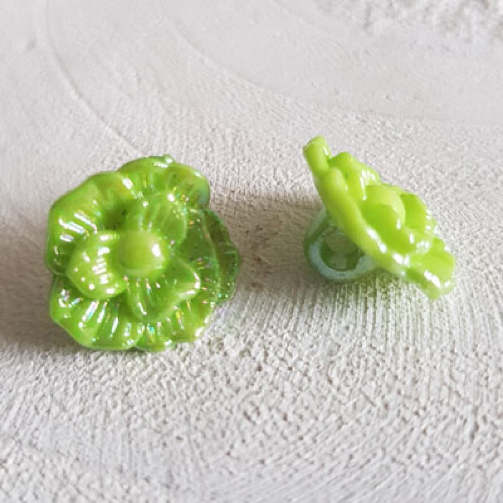 Botões de fantasia para crianças e bebés Desenho de flores N°02-02 Verde