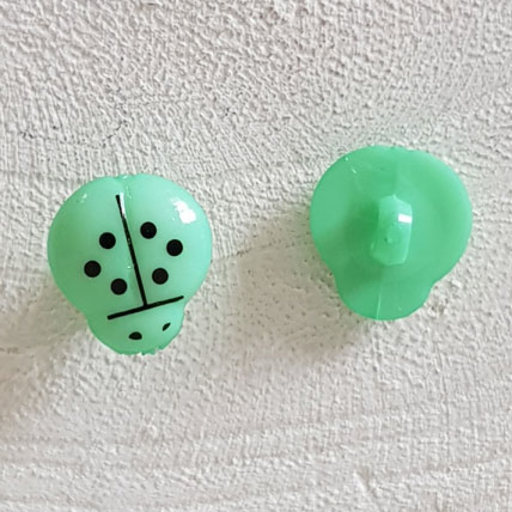 Botões de fantasia, crianças, bebés Padrão Joaninha N°01-08 Verde pastel