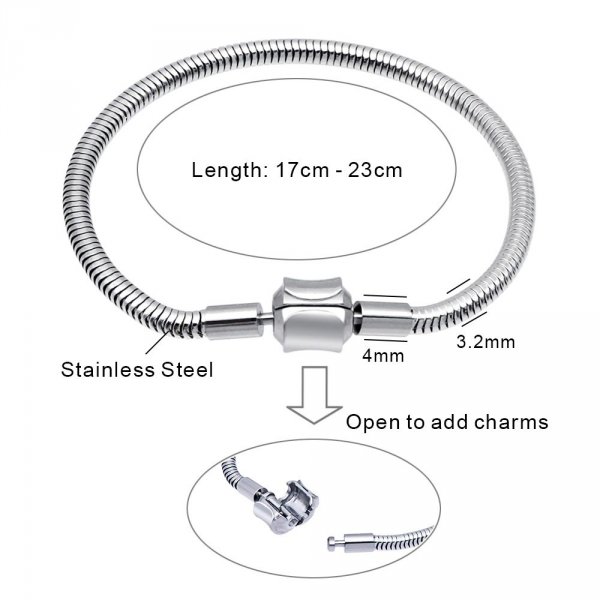 Bracelet Acier Inoxydable N&deg;06 Argent Fermoir Clip 23 cm