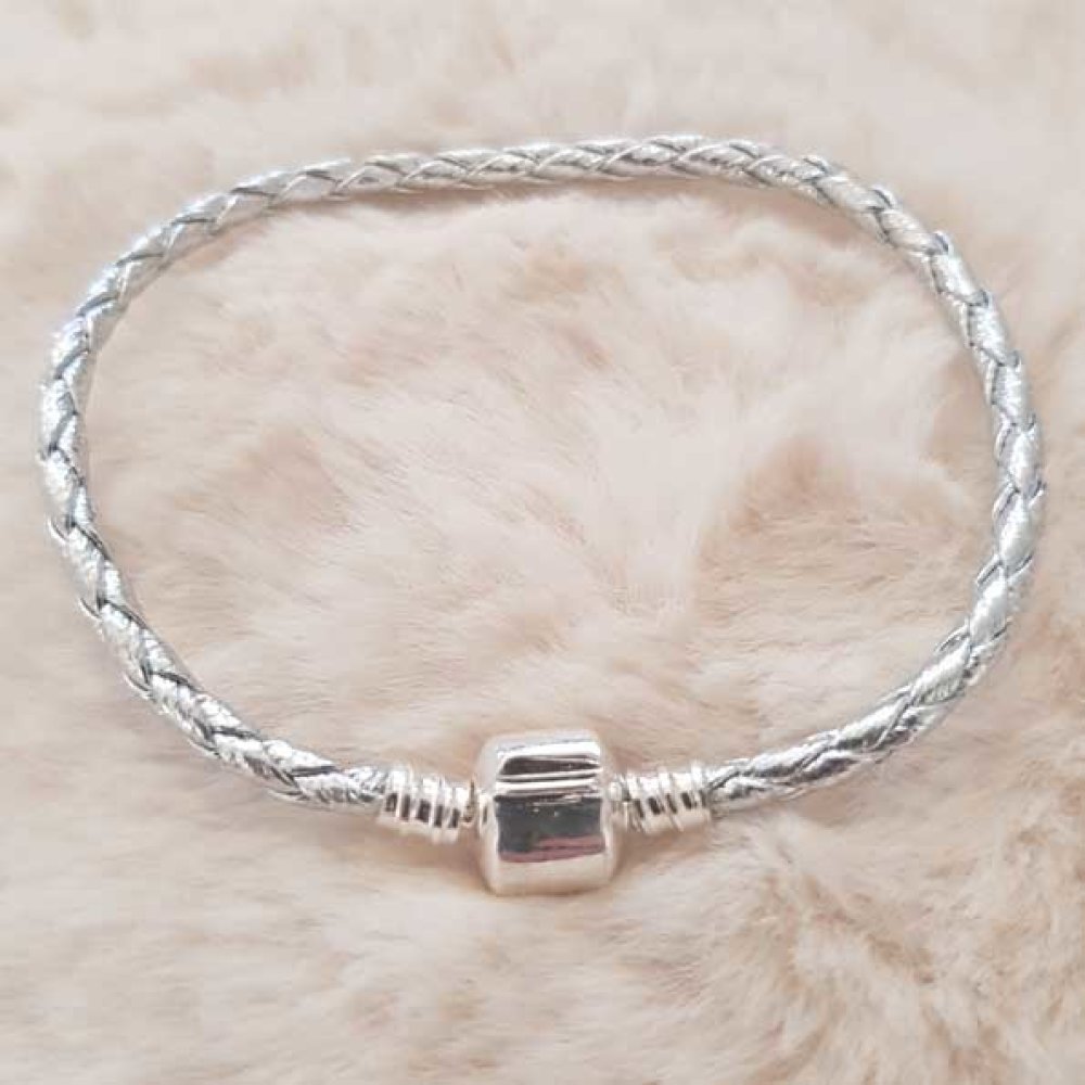 Pulseira de clipe europeu Plain 01 DE 15 A 23 CM Prata