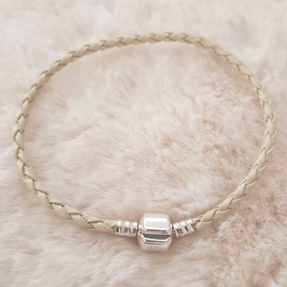 Pulseira europeia de clipe entrançado simples 02 DE 15 A 23 CM marfim escuro