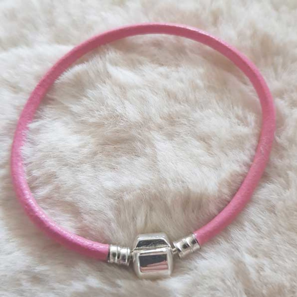 Pulseira de clipe europeia Plain 01 DE 15 A 23 CM Rosa