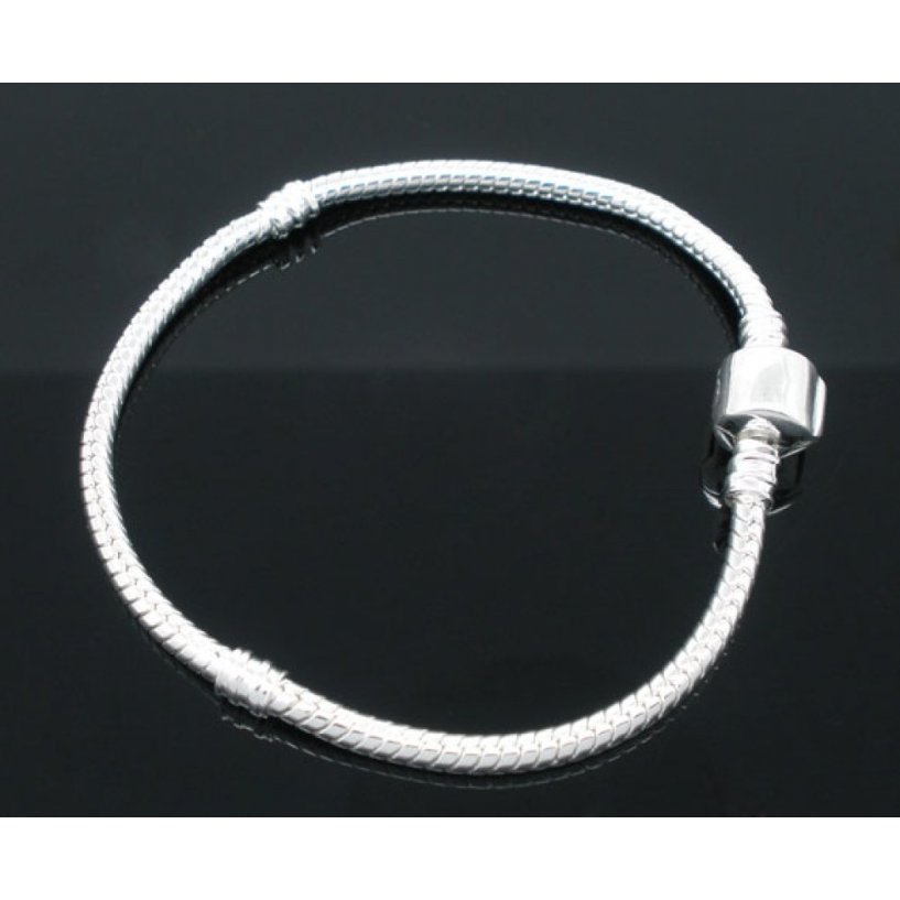 Pulseira de clipe europeu 17 cm Fecho liso Banhado a prata 925