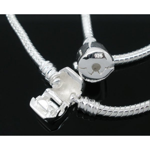 Pulseira de clipe europeu 17 cm Fecho liso Banhado a prata 925