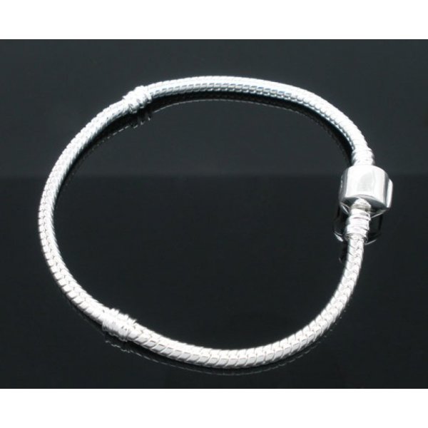 Pulseira de clipe europeu 16 cm Fecho liso Banhado a prata 925