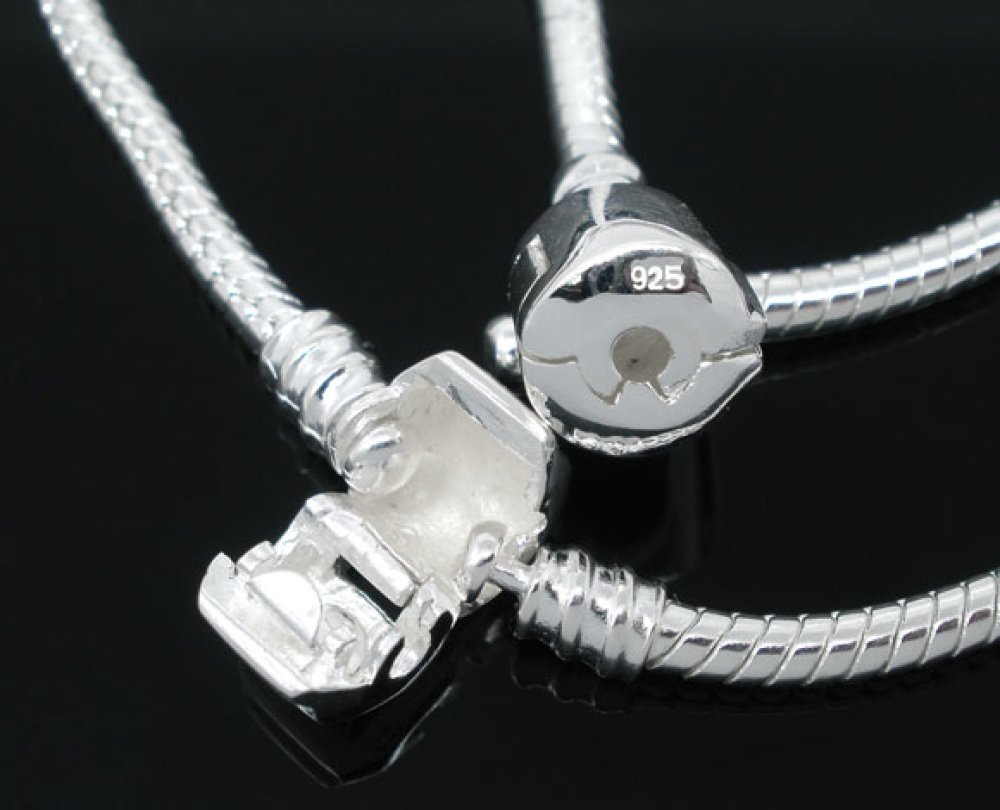 Pulseira de clipe europeu 16 cm Fecho liso Banhado a prata 925