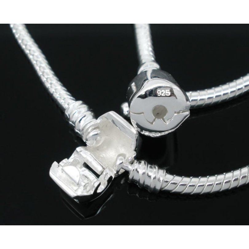 Pulseira de clipe europeu 16 cm Fecho liso Banhado a prata 925