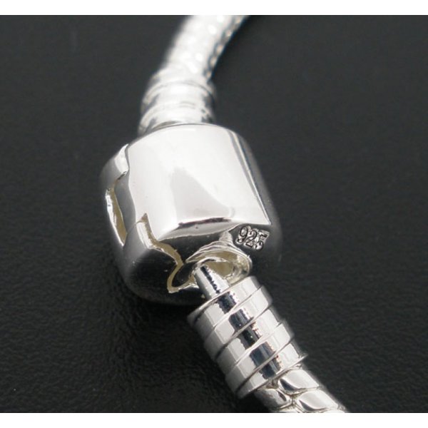 Pulseira de clipe europeu 21 cm Fecho liso Banhado a prata 925