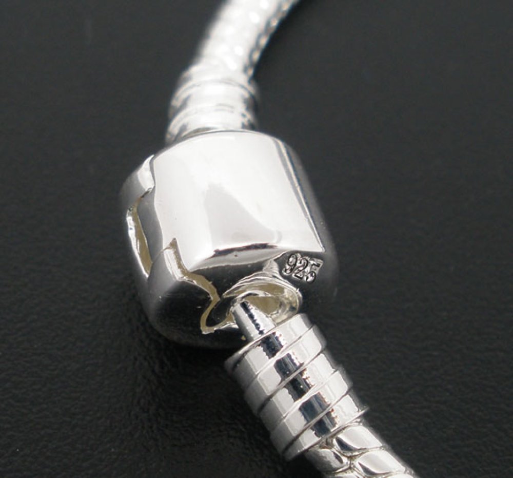 Pulseira de clipe europeu 21 cm Fecho liso Banhado a prata 925