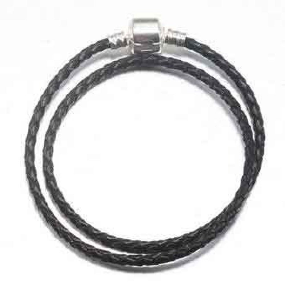 Pulseira europeia entrançada de 2 voltas Clip Uni 01 21cm Preto