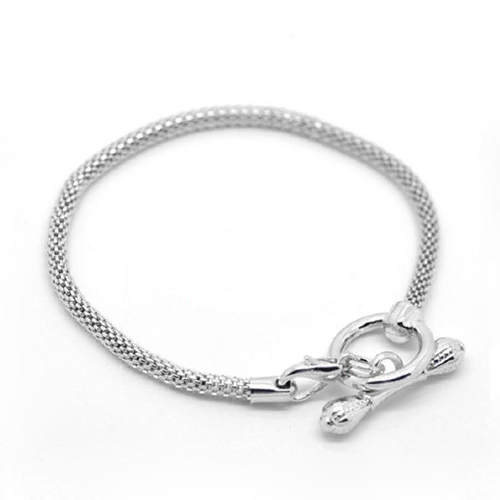 Pulseira Europeia com Alavanca 21cm Prata