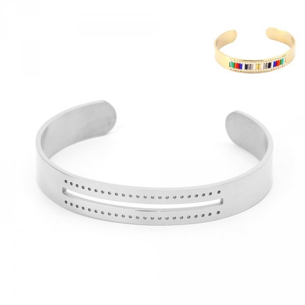 Pulseira de punho semi-aberta de 10 mm em a&ccedil;o inoxid&aacute;vel N&deg;07