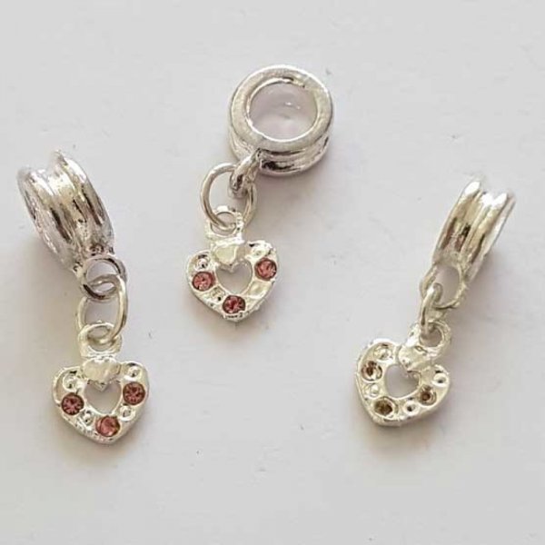 Breloque C&oelig;ur N&deg;41 Strass Rose