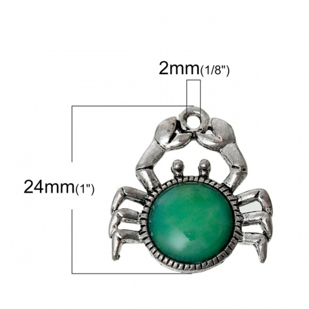 Charm Caranguejo Verde Signo do Zodíaco Câncer Prata Metal N°02
