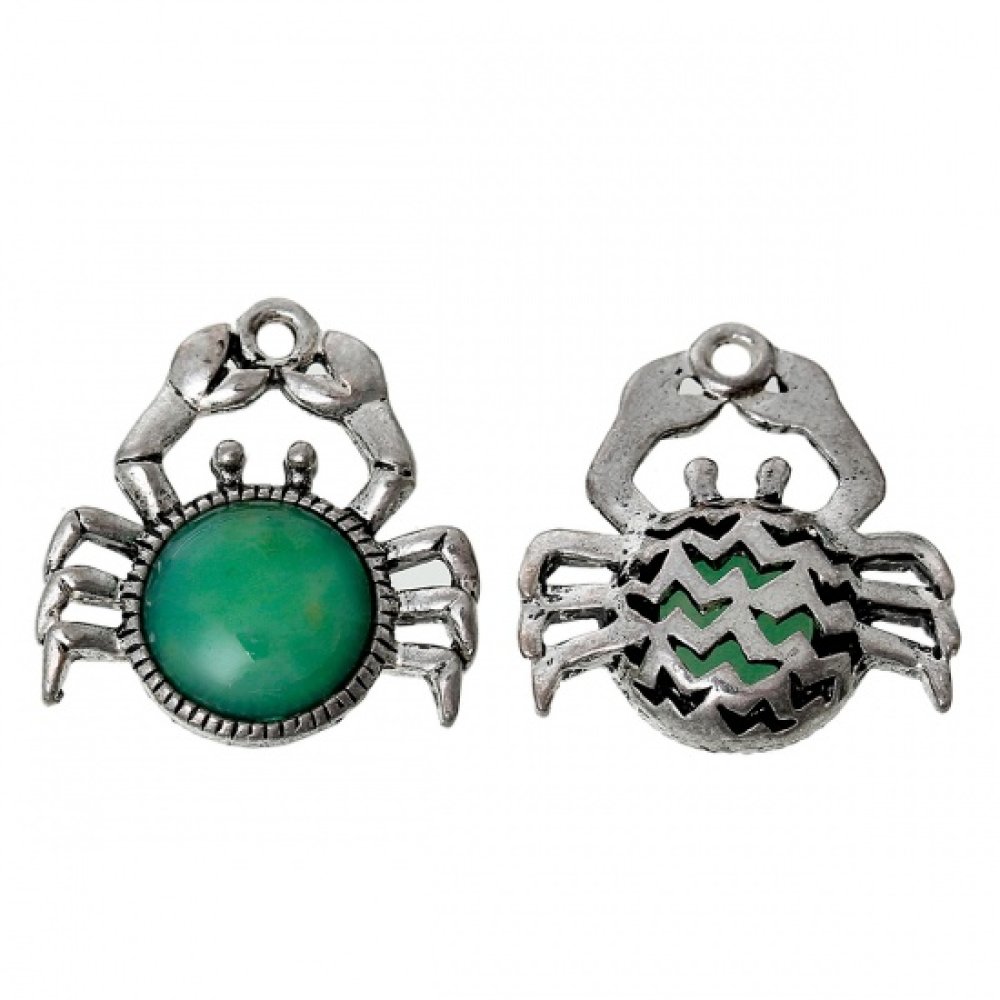 Charm Caranguejo Verde Signo do Zodíaco Câncer Prata Metal N°02