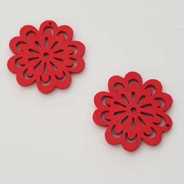 Breloque Fleur Bois N&deg;01 Rouge