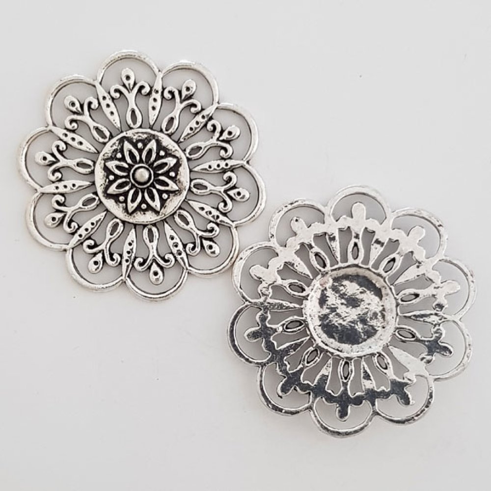 Pendente flor em metal N°005 Prata