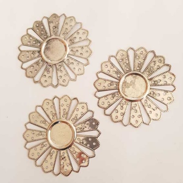 Breloque Fleur M&eacute;tal N&deg;170 Argent Lot 3 Pi&egrave;ces