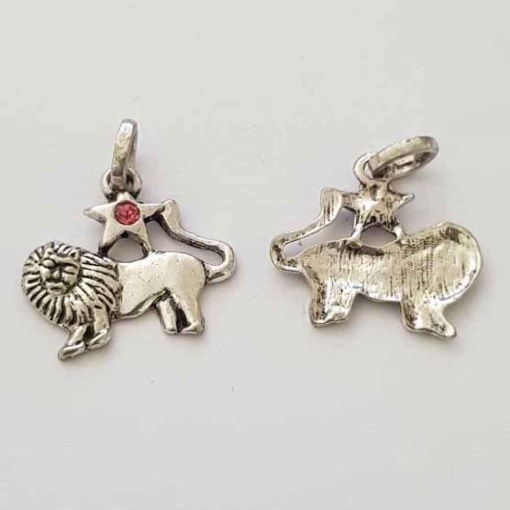 Pendente signo do zodíaco Leão Metal prateado N°03 com strass