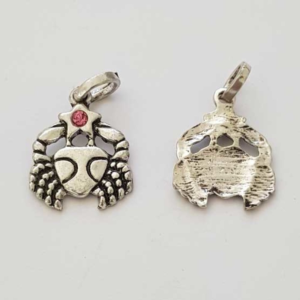 Pendente signo do zodíaco Câncer Metal prateado N°03 com strass