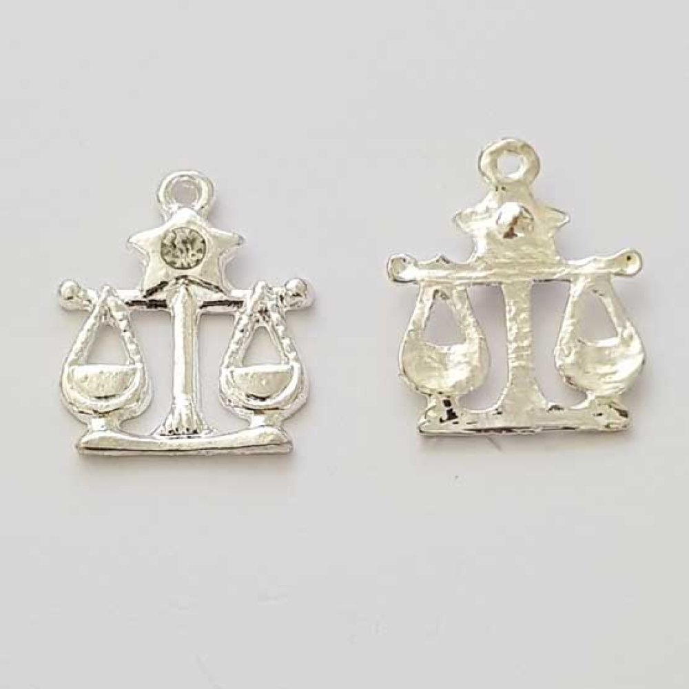 Pendente signo do zodíaco Libra Metal prateado N°04 com strass