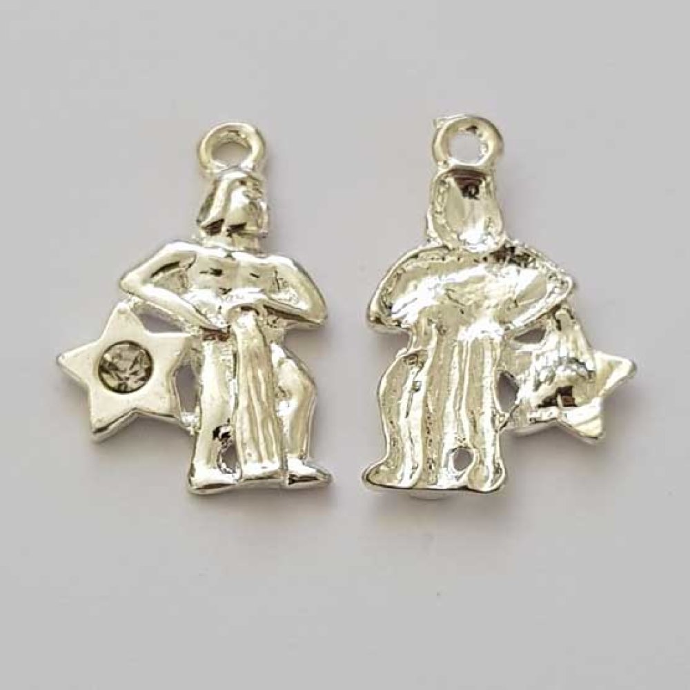 Aquário Signo do Zodíaco Charm Prata Metal N°04 com strass
