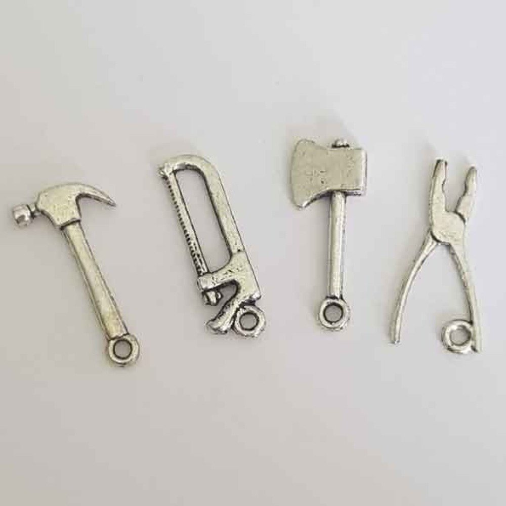 Amuletos para ferramentas em metal prateado, conjunto de 4 peças.