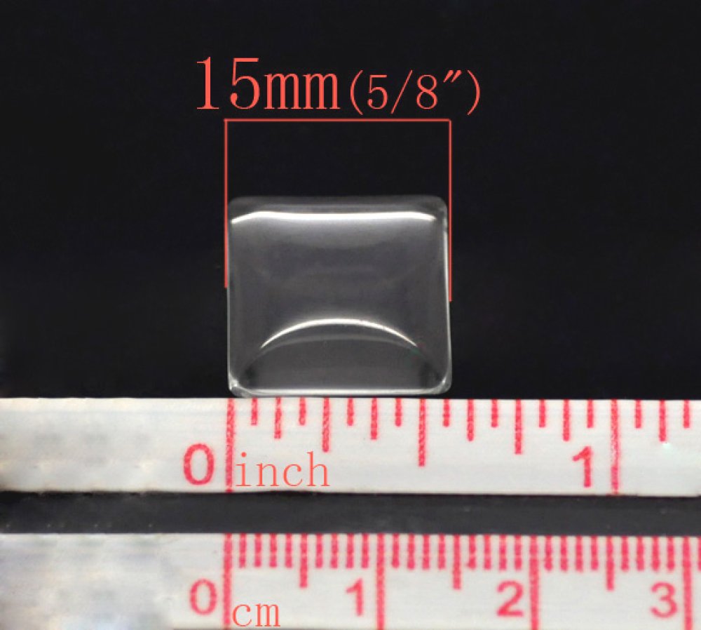 Cabochão Quadrado 15 x 15 mm em vidro transparente rebarbado N°26