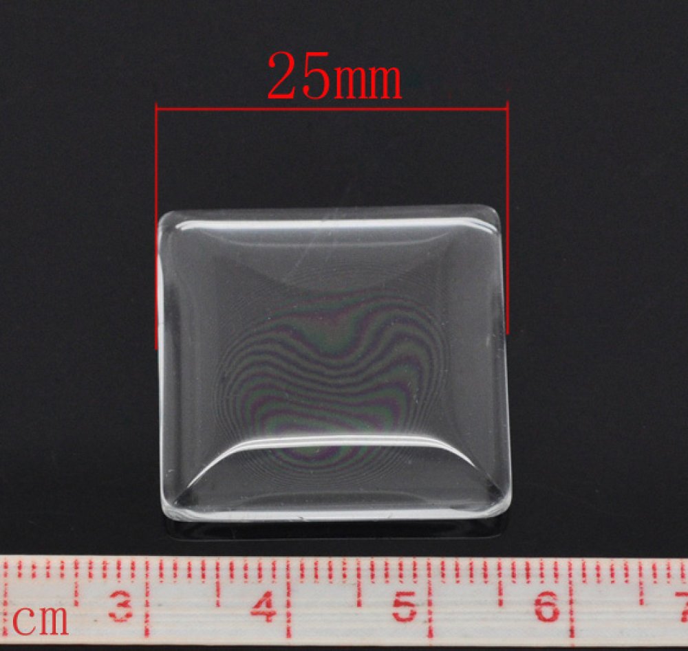 Cabochão Quadrado 25 x 25 mm em vidro transparente rebarbado N°28