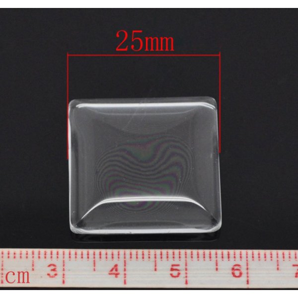 Caboch&atilde;o Quadrado 25 x 25 mm em vidro transparente rebarbado N&deg;28