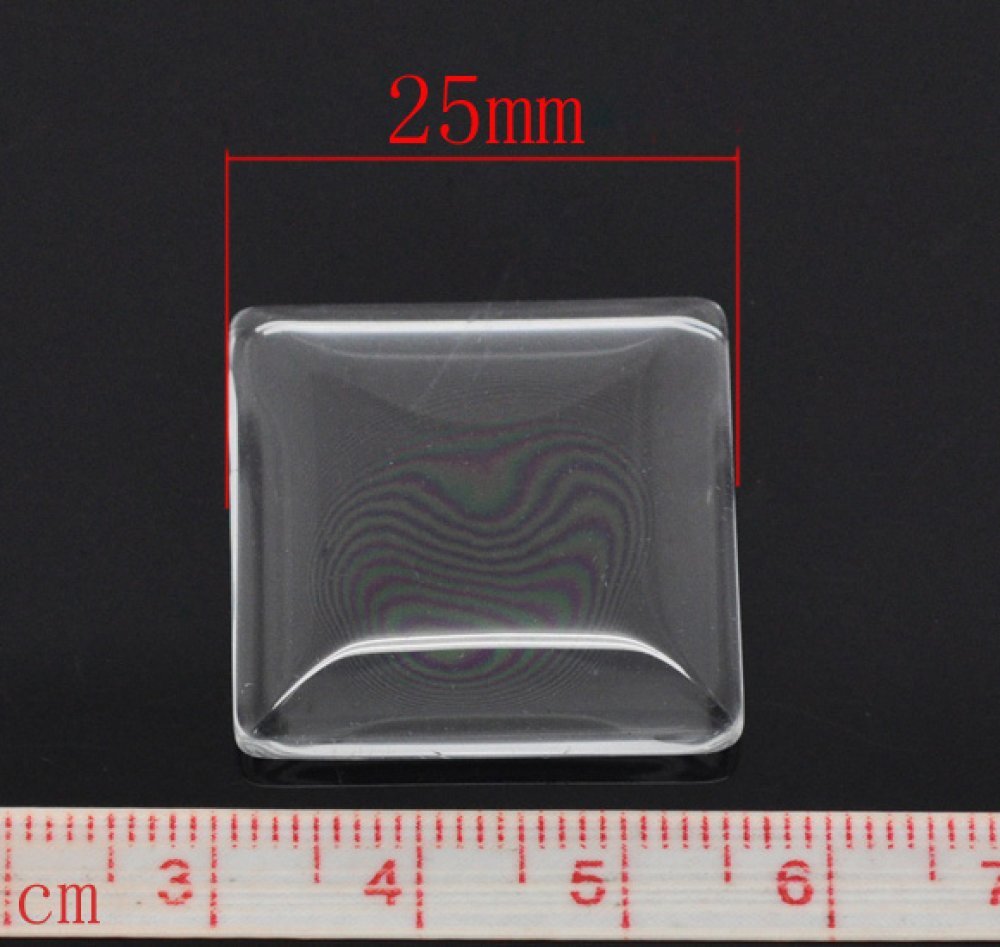 Cabochão Quadrado 25 x 25 mm em vidro transparente rebarbado N°28