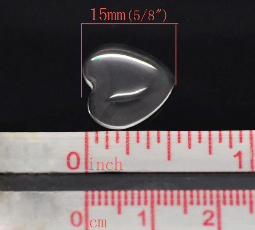 Coração cabochão 14 x 15 mm em vidro transparente rebarbado N°22
