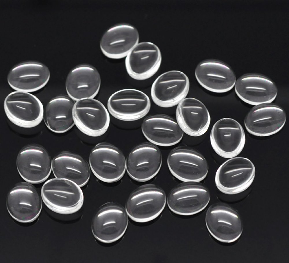 Cabochão oval 08 x 10 mm em vidro transparente rebarbado N°15 por 2 peças