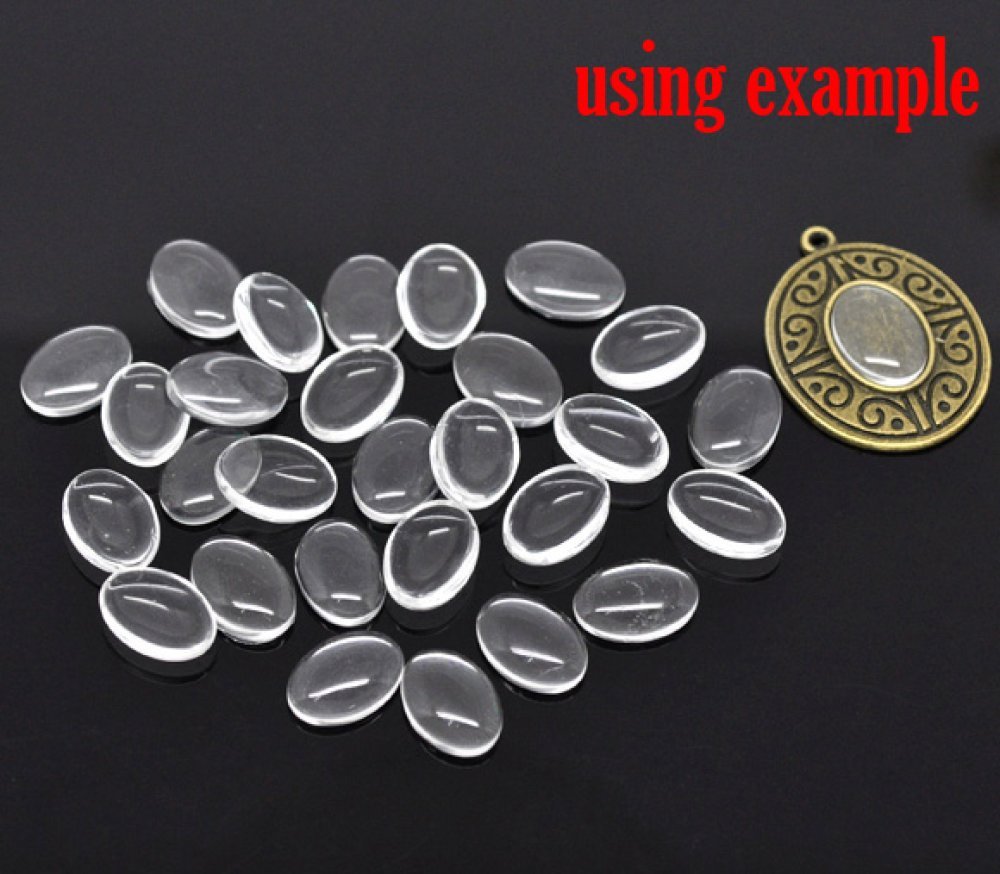 Cabochão oval 10 x 14 mm x 2 peças em vidro transparente rebarbado N°16