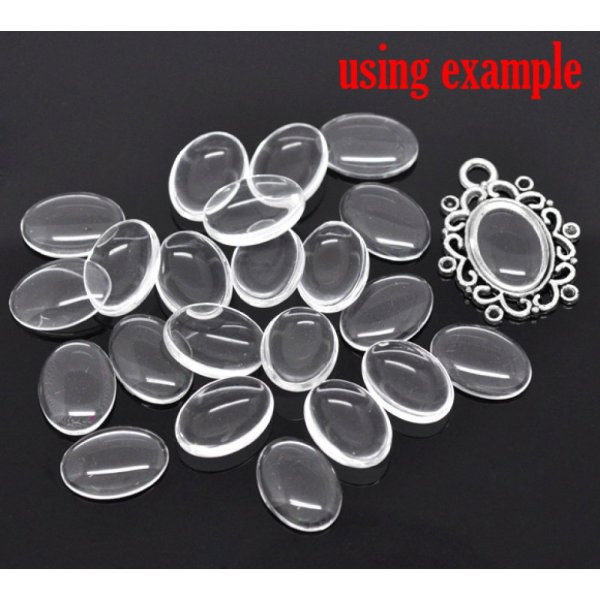 Caboch&atilde;o oval 13 x 18 mm x 2 pe&ccedil;as em vidro transparente rebarbado N&deg;17