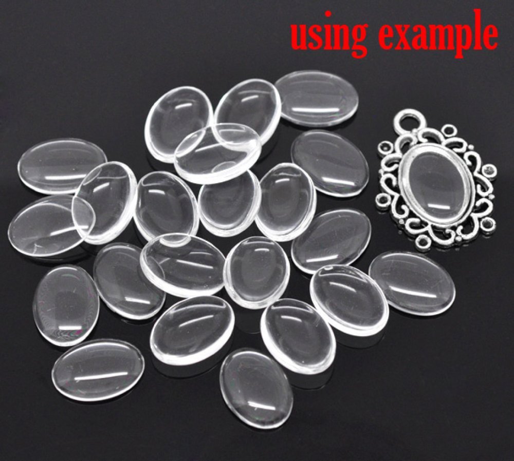 Cabochão oval 13 x 18 mm x 2 peças em vidro transparente rebarbado N°17