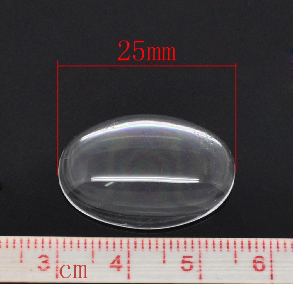 Cabochão oval 18 x 25 mm em vidro transparente rebarbado N°19