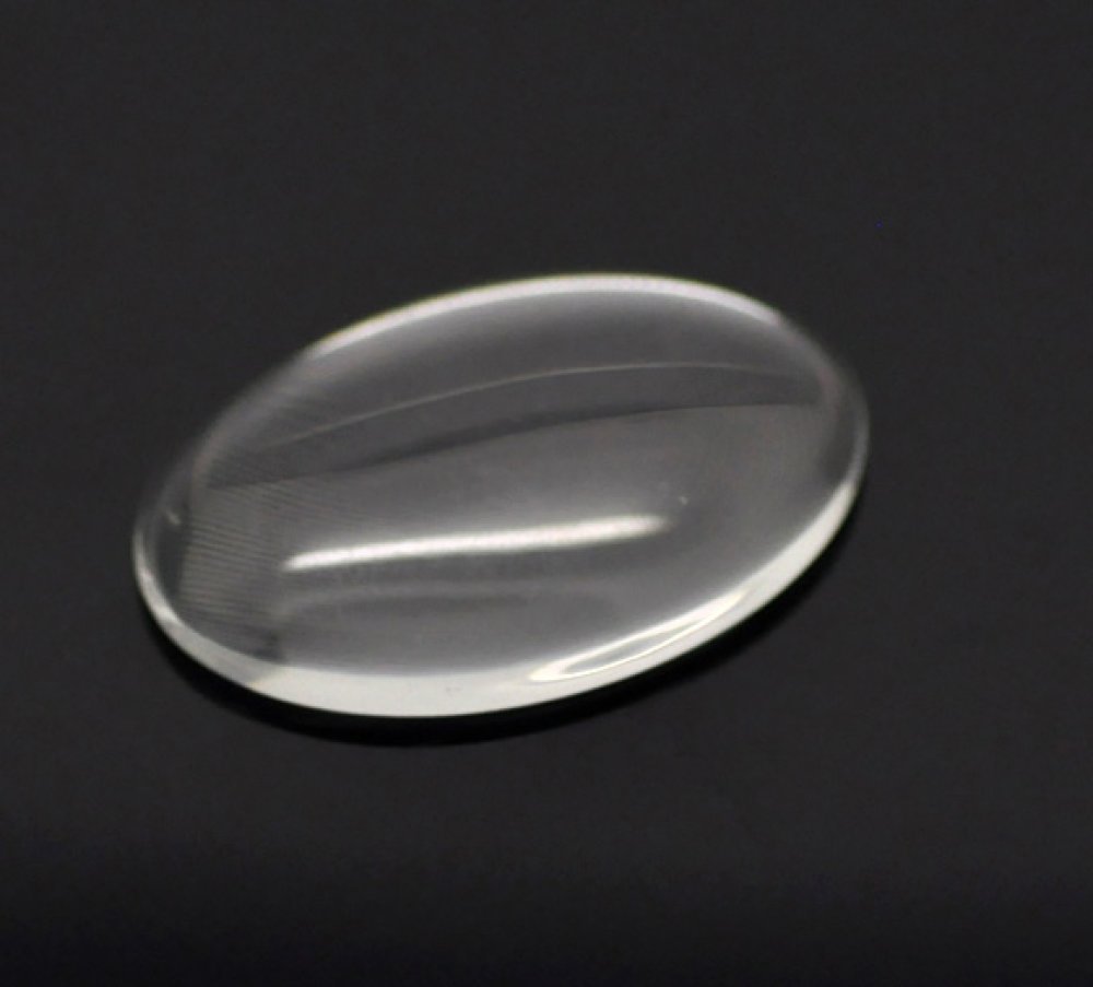 Cabochão oval de 25 x 35 mm em vidro transparente rebarbado N°20
