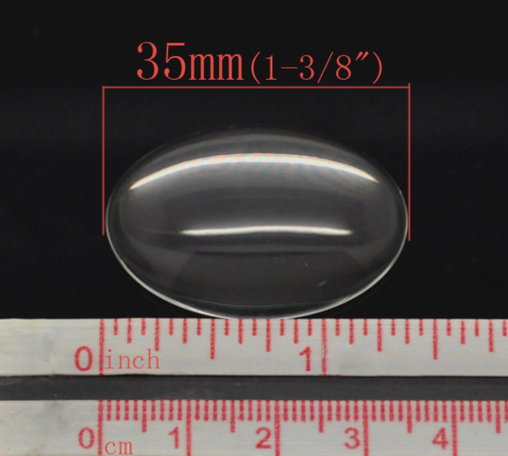 Cabochão oval de 25 x 35 mm em vidro transparente rebarbado N°20