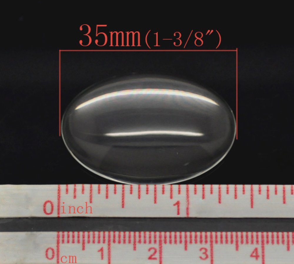 Cabochão oval de 25 x 35 mm em vidro transparente rebarbado N°20