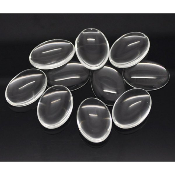 Caboch&atilde;o oval de 25 x 35 mm em vidro transparente rebarbado N&deg;20