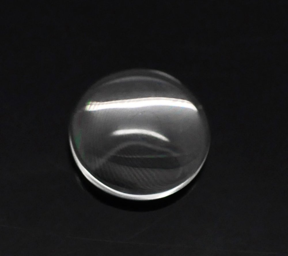 Cabochão redondo de 12 mm em vidro transparente com rebarba N°03