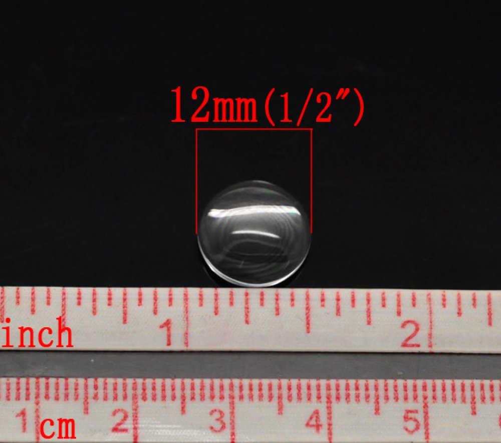 Cabochão redondo de 12 mm em vidro transparente com rebarba N°03