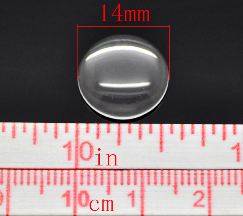 Cabochão redondo de 14 mm em vidro transparente rebarbado N°04