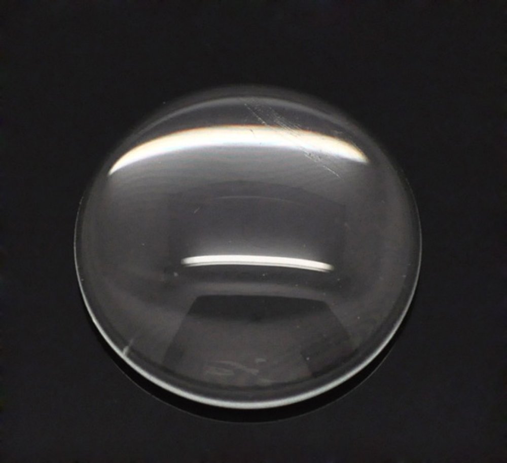 Cabochão redondo de 14 mm em vidro transparente rebarbado N°04