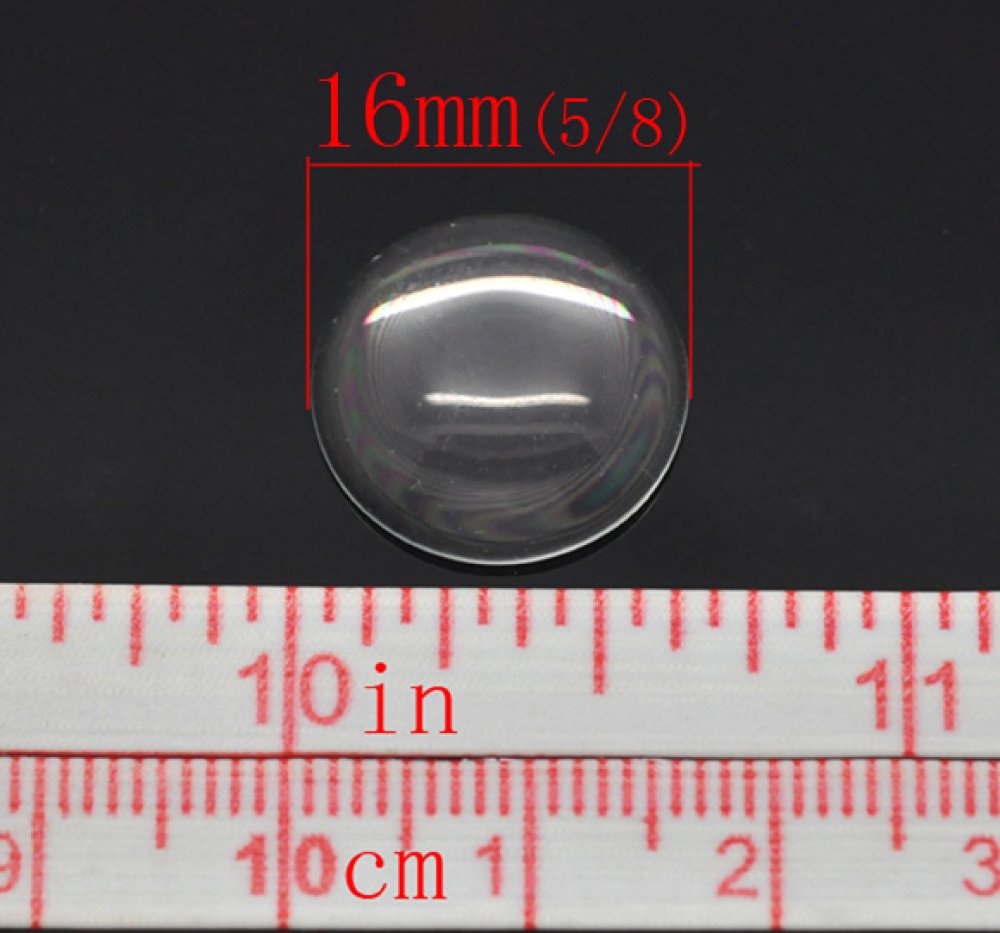 Cabochão redondo de 16 mm em vidro transparente rebarbado N°06