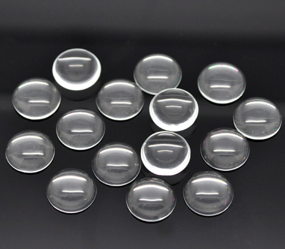 Cabochão redondo de 16 mm em vidro transparente rebarbado N°06