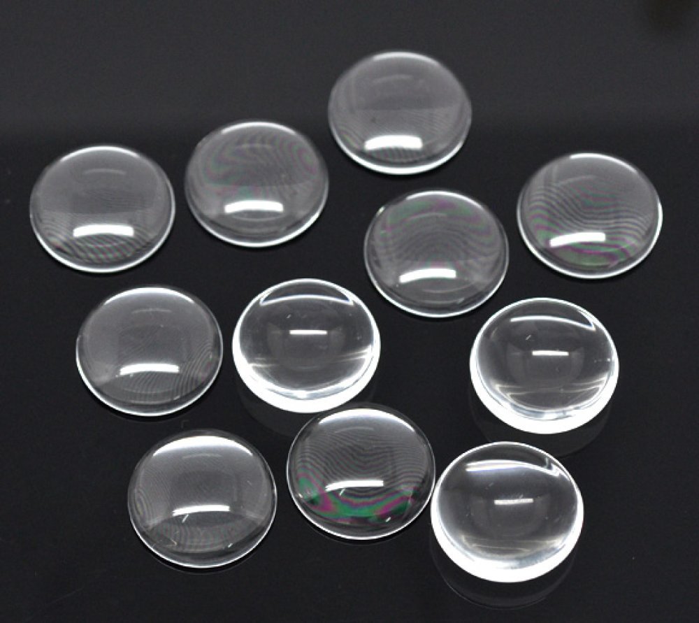 Cabochão redondo de 20 mm em vidro transparente com rebarba N°08