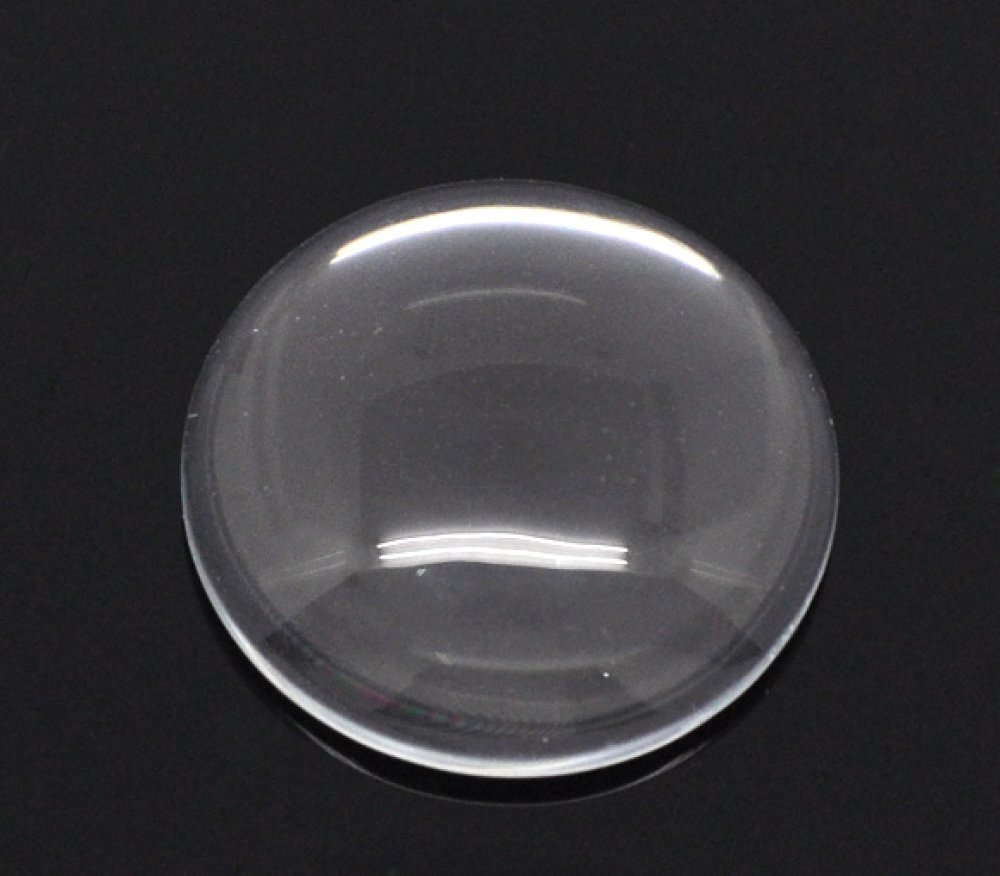 Cabochão redondo de 25 mm em vidro transparente com rebarba N°11 standard
