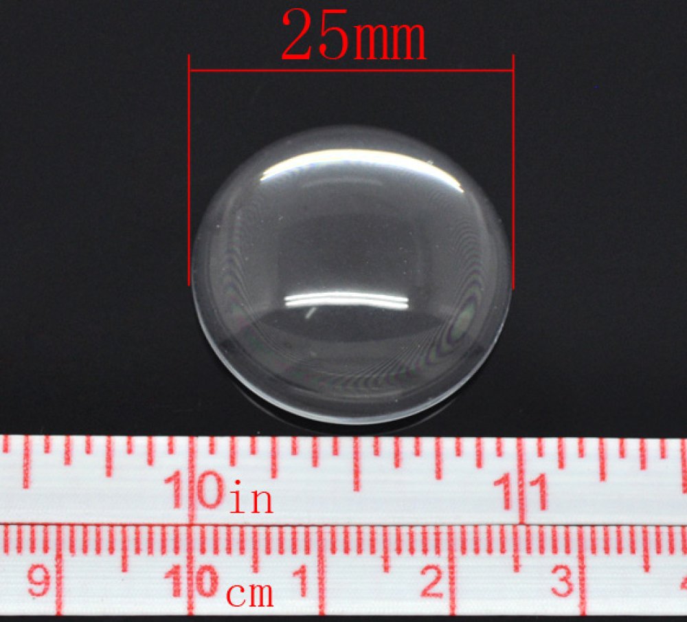 Cabochão redondo de 25 mm em vidro transparente com rebarba N°11 standard